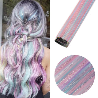 Buy jfp-t-mix-6pcs Clip in Hair Extensions 6pcs/Pack Colored Party Highlights 22 Inches Multi-Colors Straight Hair Synthetic Hairpieces Purple Pink