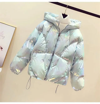 Buy photo-color-3 2023 New Winter Jacket Coats Women Parkas Hooded Glossy Down Cotton Jacket Warm Casual Parka Padded Cotton Coat Female P1062