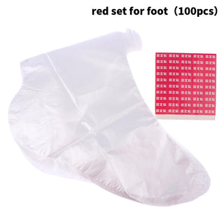 Buy red-set-for-foot 100Pcs Disposable PE Empty Gloves Foot Covers Transparent Shoes Cover Paraffin Bath Exfoliating Foot &amp; Hand Mask Therapy Bags Se