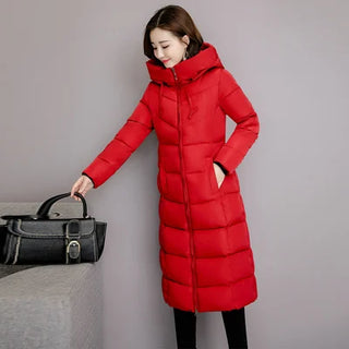 Buy red 2024 Women&#39;s Winter Coats Long Section Warm Down Basic Jacket Coat Fashion Slim Outwear Female Korean Large Size Jackets M-6xl