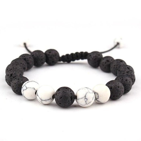 Adjustable Anxiety Diffusing Lava Stone Bracelet W/White Stones