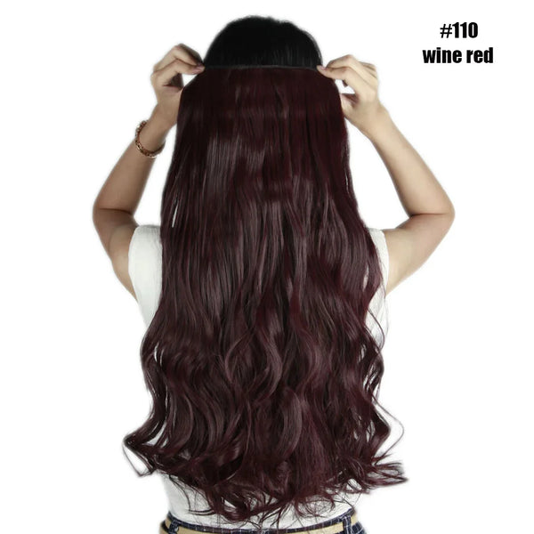 BENEHAIR Synthetic Hairpieces 24" 5 Clips in Hair Extension One Piece Long Curly Hair Extension for Women Pink Red Purple Hair