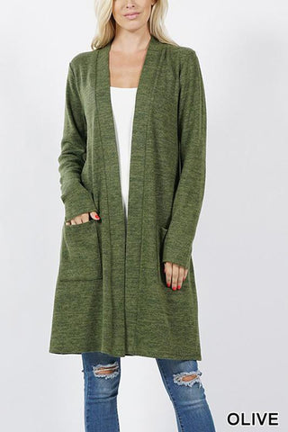 Buy olive Brushed Sweater Pocket Cardigan