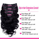 Body Wave Clip in Hair Extensions 100% Human Hair With Double Weft Brazilian Clip in 8Pcs 120G for Black Woman Clip Ins Hair #1B