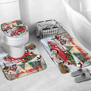 Buy 1618ah-3pcs-set Christmas Bathroom Sets With Shower Curtain Rugs Red Truck Christmas Shower Curtains Xmas Bathroom Rugs Christmas Bathroom Deco