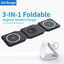 3 in 1 Foldable Magnetic Wireless Chargers for iPhone 14 13 12Pro Max Portable Fast 15W Wireless Charger for Apple Watch/AirPods