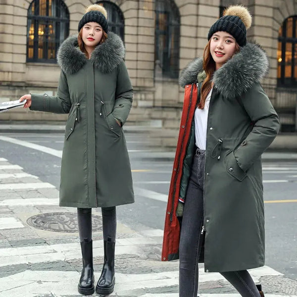 2022 New Women Winter Jacket Long Coat Casual Parkas Removable Fur Lining Hooded Parka Cotton Thicken Warm Jacket Mujer Coats