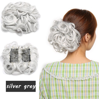 Buy silver-grey BENEHAIR Synthetic Scrunchy Hair Bun Messy Hair Bun Curly Chignon Hairpiece for Women Hair Combs Clip in Hair Extension Updo