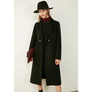 Buy black Amii Minimalism Winter 100%wool Women&#39;s Coat Temperament Lapel Knee-Length Double-Sided Woolen Coat Winter Coat Women 12030467