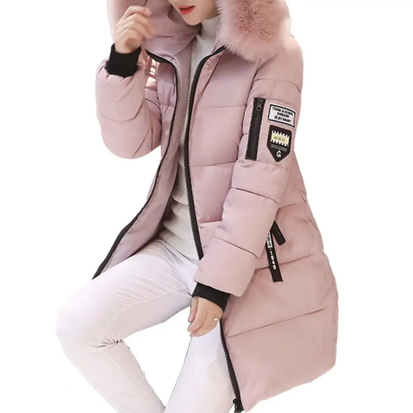 2024 New Winter Coat Women's Jacket Fur Neckline Long Basic Coats Thick Jackets Cotton Padded Outerwear Parkas Female Clothes