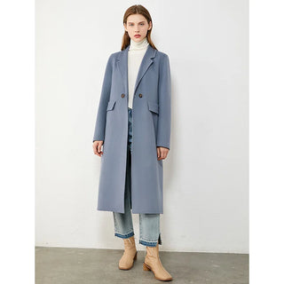 Buy blue Amii Minimalism Winter 100%wool Women&#39;s Coat Temperament Lapel Knee-Length Double-Sided Woolen Coat Winter Coat Women 12030467