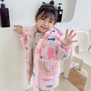 Buy pink 2022 New Girls Boys Down Jacket Winter Coats Children Clothes Hooded Windbreaker Coat for Kids 2-7 Years Cotton Warm Outerwear