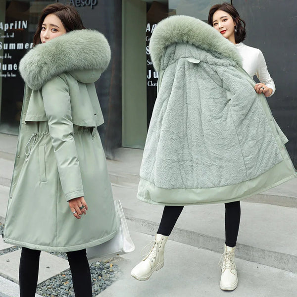 2022 New Cotton Thicken Warm Winter Jacket Coat Women Casual Parka Winter Clothes Fur Lining Hooded Parka Mujer Coats Clothes