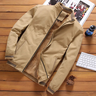 Buy yellow Autumn Winter Fleece Jacket Men Coat Jackets Solid Color Fashion Casual Coat Khaki Black Baseball Coats Clothing