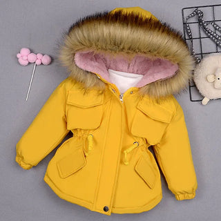 Buy yellow Autumn Winter Fur Collar Children Thick Warm Jackets for Girls Warm Kids Down Coats for Girl 2-8 Years Outerwear Kids Clothing