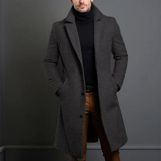 Atutumn Winter Long Warm Wool Trench Coat for Men Solid Color Single Breasted Luxury Wool Blends-Overcoat Tops Coats Clothing