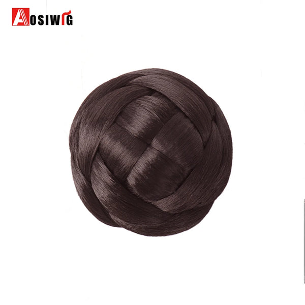 AOSI Hair Braided Clip in Hair Bun Chignon Hairpiece Donut Roller Bun Hairpiece Hand Knitting Braid Synthetic Chignon