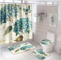 4 Pcs Shower Curtain Sets With 12 Hooks Flowers Floral With Non-Slip Rugs Toilet Lid Cover and Bath Mat Bathroom Decor Set