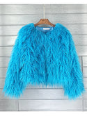 Colorful Boho Furry Faux Fur Coat Women Fur Coats Autumn Winter Pink White Shaggy Faux Fur Jacket Tops Festival Clothing