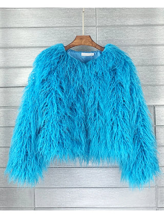 Buy lake-blue Colorful Boho Furry Faux Fur Coat Women Fur Coats Autumn Winter Pink White Shaggy Faux Fur Jacket Tops Festival Clothing