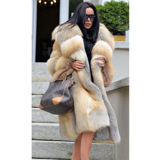 BFFUR Fashion Real Fox Fur Coat Women Winter Luxury Overcoats High Qulaity Natural Gold Island Fox Fur Jackets Whole Skin Coats