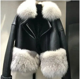 Buy as-photo4 2019 Luxury Women&#39;s Real Fur Coat Thick Lamb Wool Fur Jacket Long Sheep Shearling Female Jackets Winter With Fox Coats