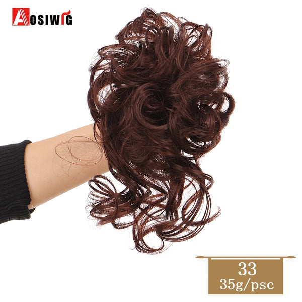 AOSIWIG Synthetic Long Curly Chignons Hair Tails Clip in Hair Extensions Fake Hair Pieces Heat Resistant Chignons for Women