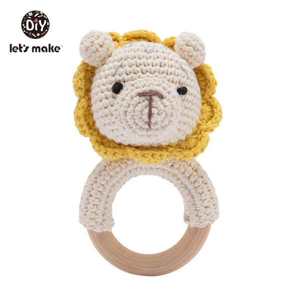 Let's Make Baby Rattles Set Crochet Animal Elk Amigurumi Elephant Baby Teether Wooden Pacifier ChainBPA Free Nursing Rattle Toys