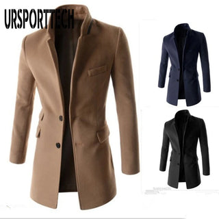 2024 New Winter Woolen Coat Men Leisure Medium Long Woolen Coats Mens Pure Color Casual Fashion Jackets Casual Men Overcoat