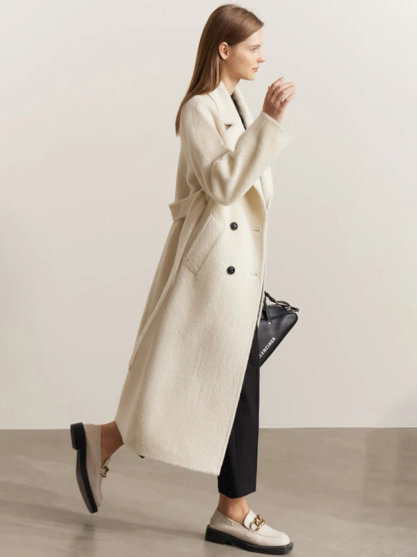 AMII Minimalism Wool Coat Women 2022 Winter New Warm Solid Elegant Double-Breasted Casual Commuter Fashion Long Coats 72240078