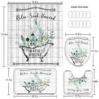 Buy a2 4 Pcs Shower Curtain Sets With 12 Hooks Flowers Floral With Non-Slip Rugs Toilet Lid Cover and Bath Mat Bathroom Decor Set