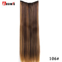 AOSIWIG Long Straight Natural Fake Hairpieces Black Brown Color  High Temperture Synthetic 5 Clip in Hair Extensions for Women