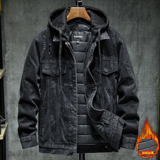 2023 Men Black/Blue Winter Jean Jackets Outerwear Warm Denim Coats New Liner Thicker Winter Wool Large Size M-4xl