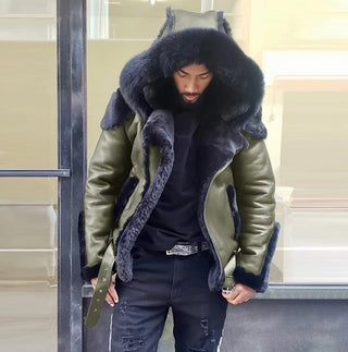 Buy green 2021 Men&#39;s  Winter Men  Shearling Skin Leather Coat Warm Fur RAF Military Leather Coats