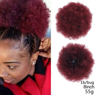 Buy t1b-burgundy 8inch Afro Puff Synthetic Hair Bun Chignon Hairpiece for Women Wig Drawstring Ponytail Kinky Curly Clip in Extensions Pony Tail