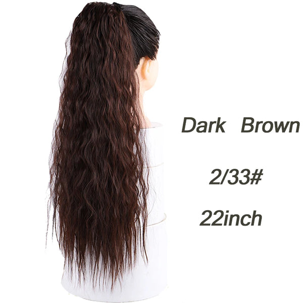 AILIADE Synthetic 22inch Long Bouncy Curly Hair  Ponytail Extensions Hairpiece Drawstring Heat Resistant Brown Hair Extension