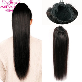 Aliballad Straight Drawstring Ponytail Human Hair Brazilian Pony Tail Remy Hair Clip in Ponytail Extensions For Women 150g