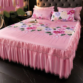 Buy 2 Bed Dress Sets Lace Bed Sheet Pillow Cases 3 Pieces/Set Set for King/Queen Double Size Bed Top Fashion Flower Bedding Set