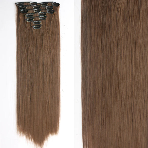 22Inch Long Straight Wavy Hair Extension 7Pcs/Set 16 Clips High Tempreture Synthetic Hairpiece Clip in Hair Extensions