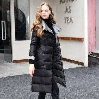 Buy black 2022 Women Winter Coat Stand Collar White Duck Down Inner Women Light Long Jacket Coat Women Coat Casaco Feminino Parkas