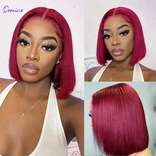 Burgundy Short Straight Bob Human Hair Wigs 99J Bob Wig 13x4/4x4 HD Lace Frontal Human Hair Wigs Glueless Wig Human Hair