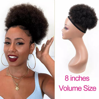 Buy 8inch-volume-size Afro Kinky Curly Ponytail Human Hair Extensions Buns Chignon Afro Puff Drawstring Curly Ponytail Remy Human Hair for Black Women