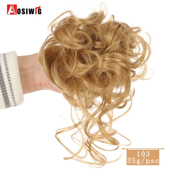 AOSIWIG Synthetic Long Curly Chignons Hair Tails Clip in Hair Extensions Fake Hair Pieces Heat Resistant Chignons for Women