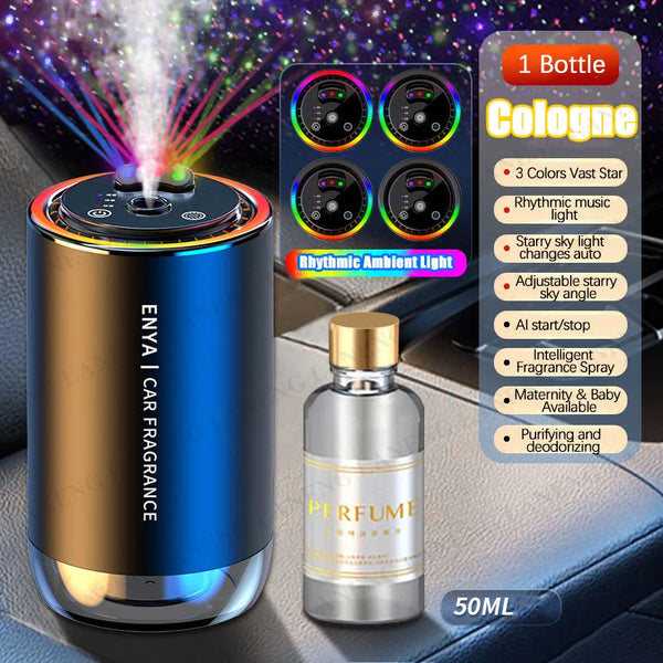 Car Air Freshener RGB Starry Sky Top 3 in 1 Multi-Function Car Aromatherapy LED Light USB Charger Essential Oil Diffuser for BMW