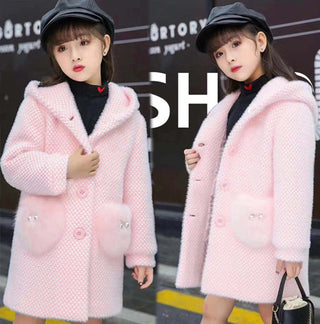 Buy pink 2024 New Fashion Kids Girl Overcoat Autumn Winter Clothes Wool Coat for Teens Jacket Warm Long Outerwear Coats Children Clothing