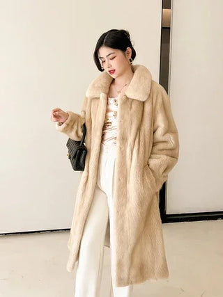 Buy cream-colored 2023 Winter Real Fur Coat Women Clothing Female Whole Sable Mink Fur Jakcet Ladies Knee Length Sable Coats Women Abrigos FCY4210