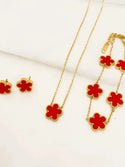 2024  Deluxe Cinquefoil Flower Pendant Necklace Earrings Bracelet Ladies Gift New Wave Stainless Steel Jewellery Set