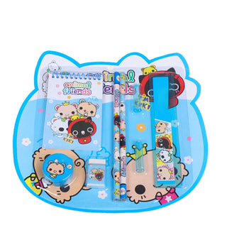 Buy blue 1 Set Cute Cartoon Kindergarten Kids Pencil Ruler Eraser Sharpener Small Notebook Stationery Set Birthday Gift for Children