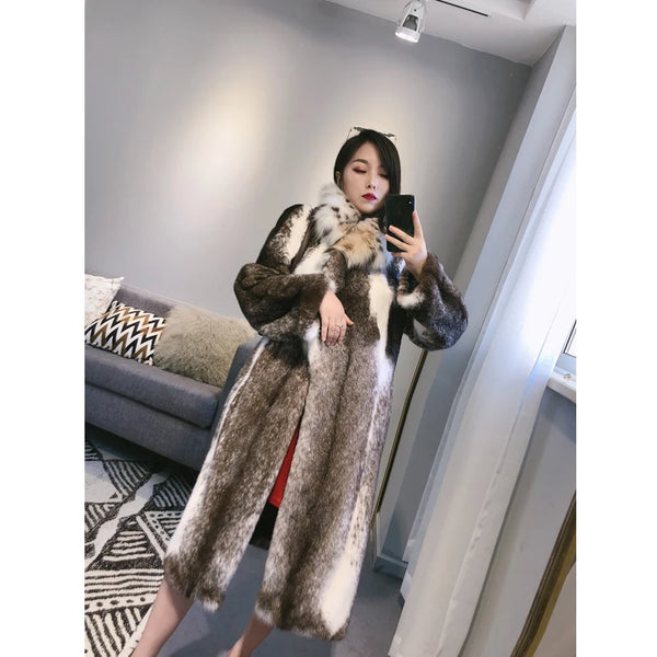 2019 New Imported Womens Mink Fur Coat Bobcat Fur Collar Fur Coat Fashion Long Womens Winter Coats Oversize Parkas