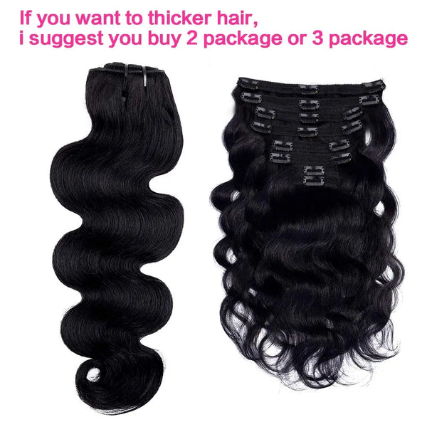 Body Wave Clip in Hair Extensions 100% Human Hair With Double Weft Brazilian Clip in 8Pcs 120G for Black Woman Clip Ins Hair #1B